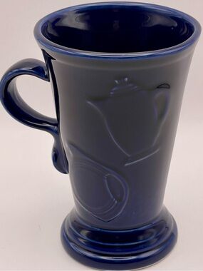 Fiesta Cobalt Blue Tall Latte Mug | Raised Teapot & Cup Design | HLC USA